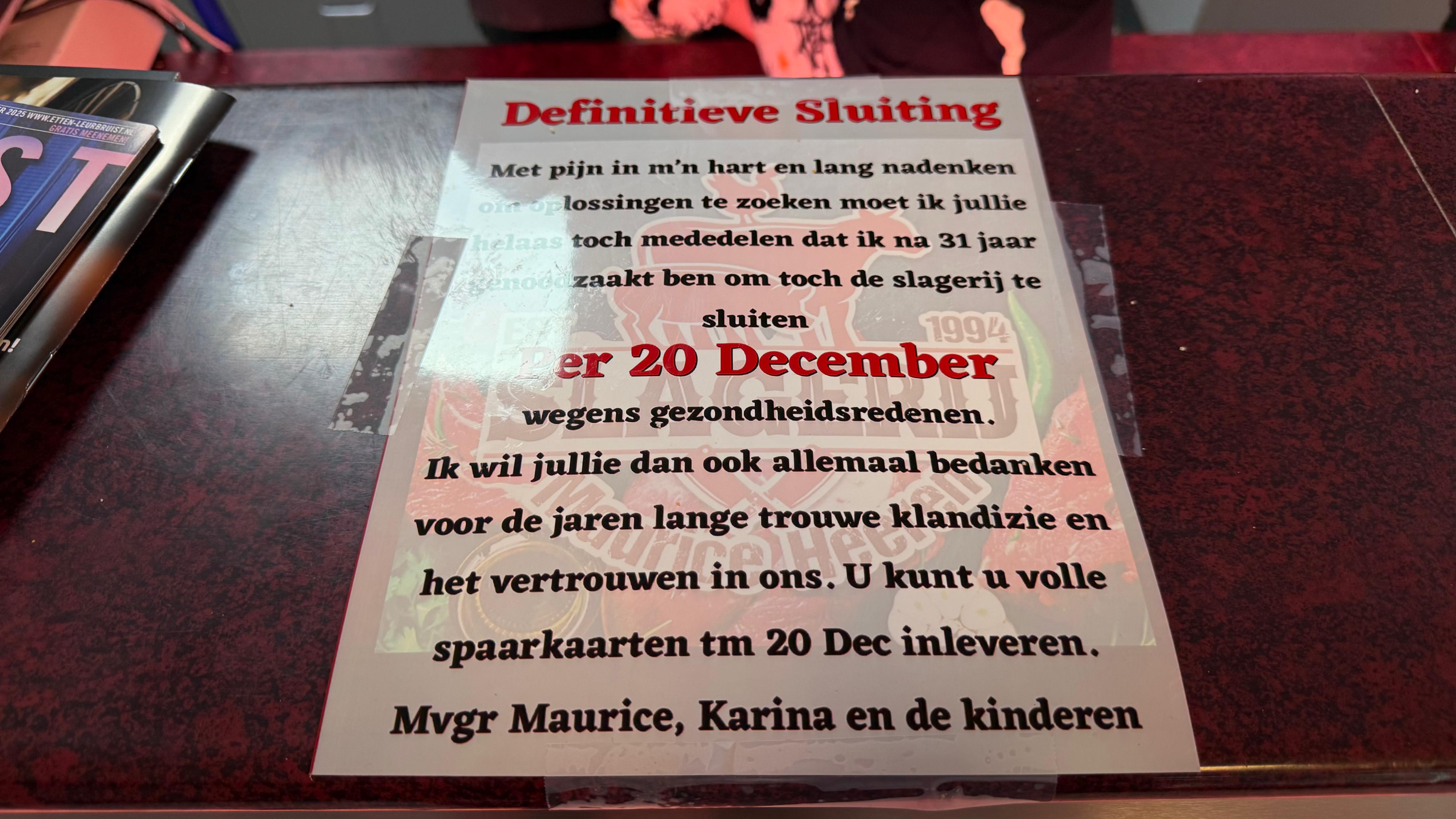 er 20 december sluit Slagerij Maurice Heeren.